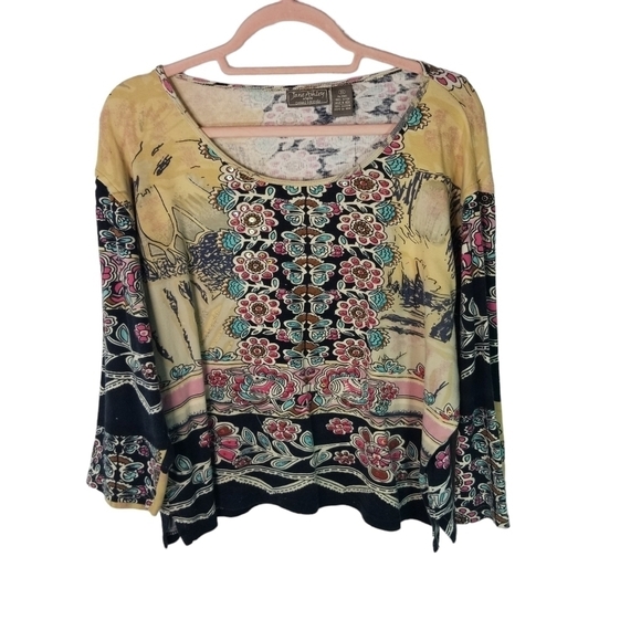Vtg 90s y2k floral mixed print embellished shirt - Picture 1 of 9